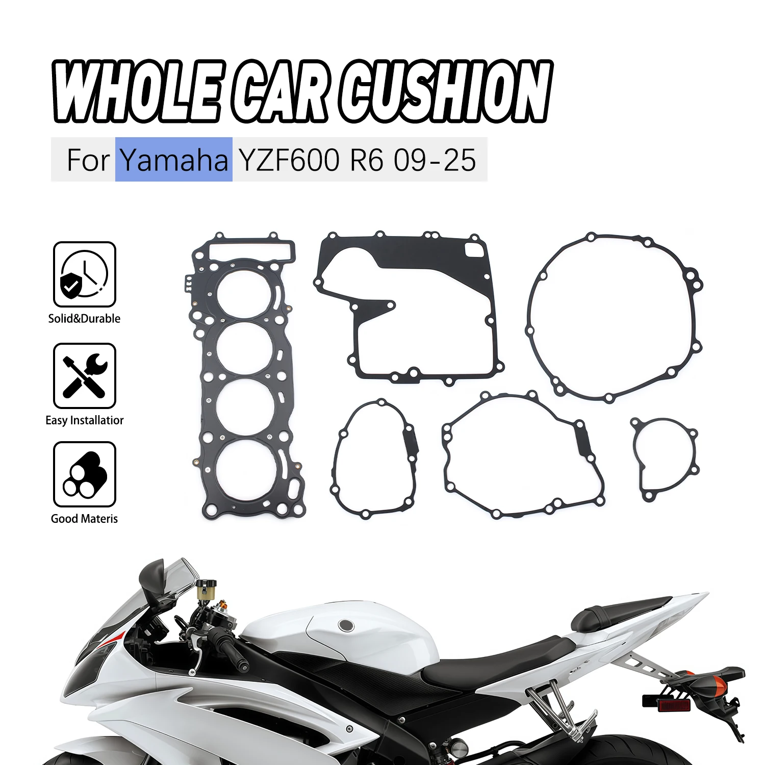 

High Quality Motorcycle parts Cylinder Head Crankcase Cover Gasket Kits Set For Yamaha YZFR6 YZFR6 2009 2010 2011 2012 2013-2025