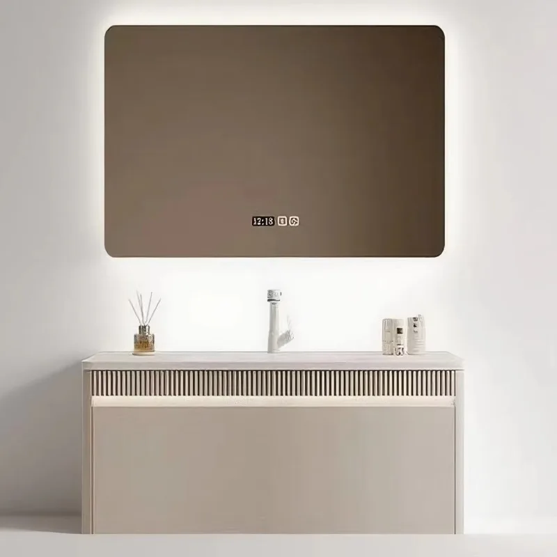 

Bathroom cabinet Ceramic basin and Light Emitting Diode mirror vanity bathroom sink cabinet