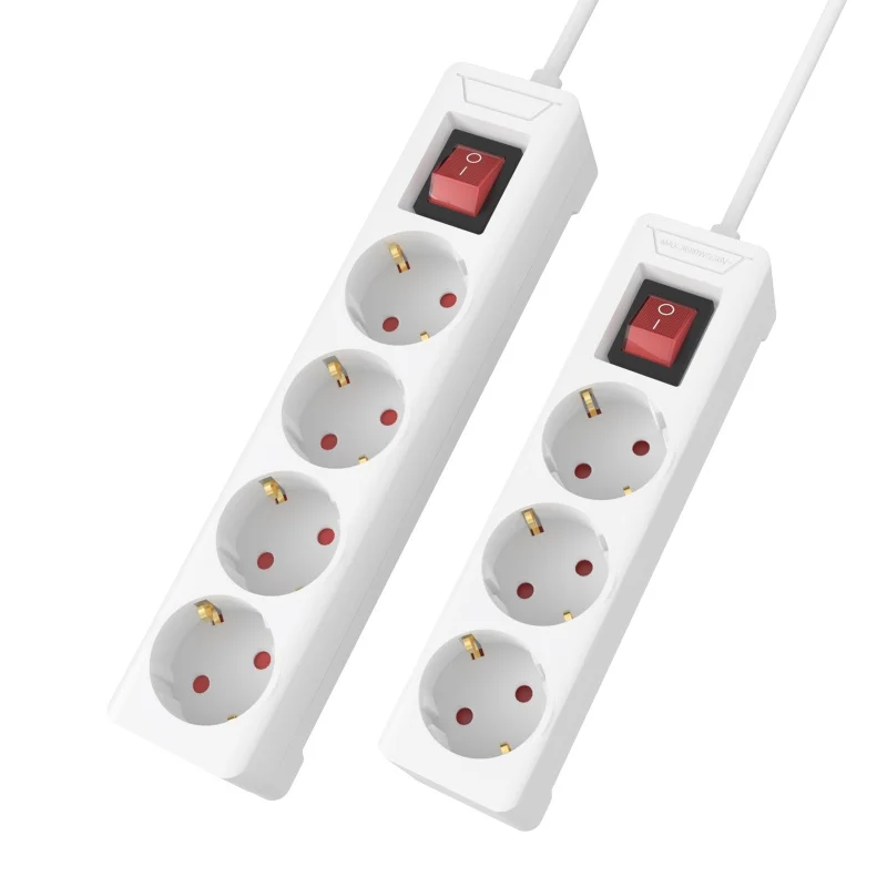 Przedłużacz z 4 gniazdami EU, zabezpieczeniem przed przepięciami, kabel 1.5m/2m, adapter wtyczki AC, 4 gniazda z zabezpieczeniem przed przeciążeniem. — zdjęcie produktu 7