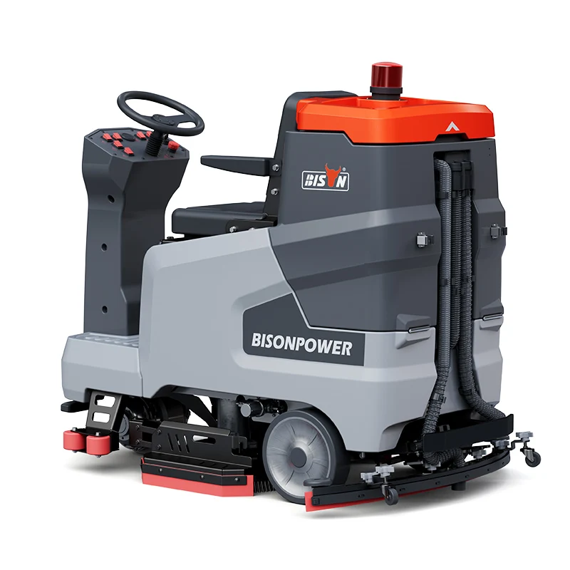 Bison Ride On Driving Floor Scrubber Auto Scraping Cleaning Machine Street Sweeper Cart