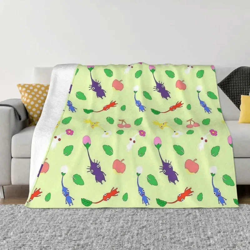 Game Blanket Flannel Decoration Cute Pikmin Pattern Portable Home Bedspread