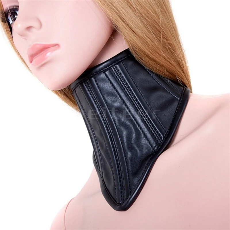 Lockable PU Leather Neck Collar Posture Restraints Roleplay Half/Full Face Mask Bondage Harness BDSM Adult Game Sex Toys