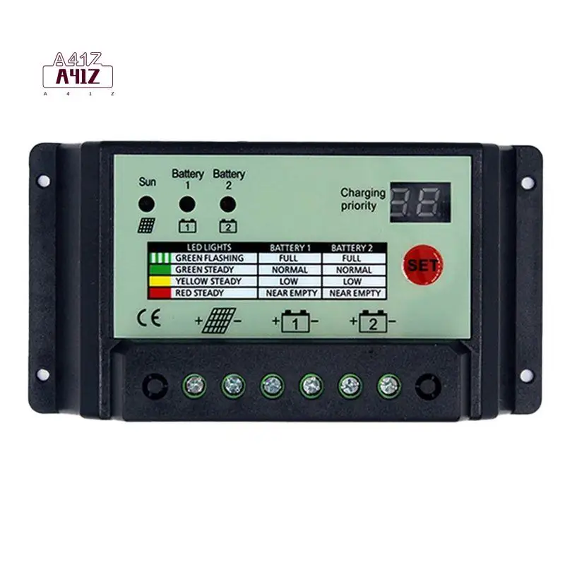 A41Z-Dual Battery Solar Charge Controller PWM 12V 24V System Batteries Power Panel Regulator