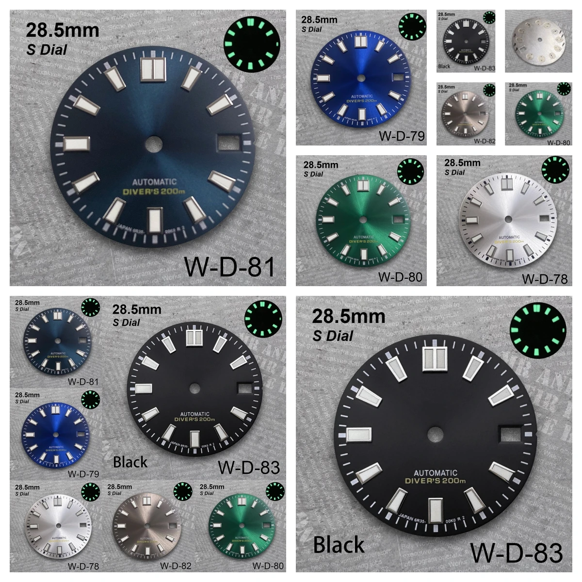 

28.5 mm Sunburst S Logo Dial Suitable For NH35 Japan Movement Green Luminous High Quality Diving Watch Modification Accessories