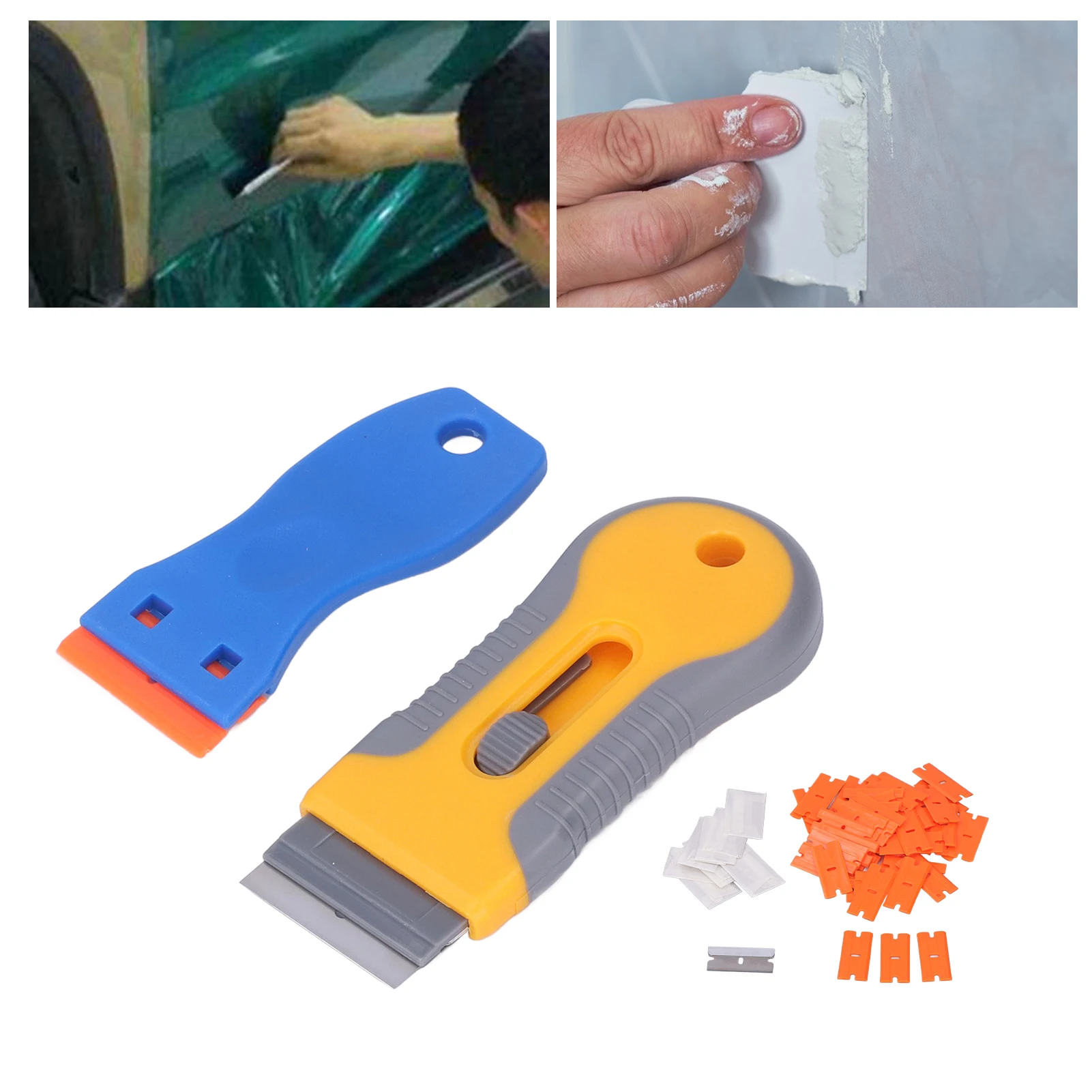 Blade Scraper Tool Retractable Decal Sticker Remover with 2 Handle + Blades  Scraper  Blade Scraper Tool