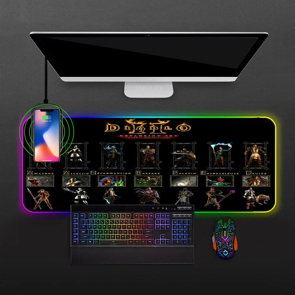 Diablo 2ไร้สายชาร์จ Mousepad แล็ปท็อปอุปกรณ์เสริม Rgb เมาส์ Pad Lampara Led ตารางขนาดใหญ่โต๊ะคอนโซลเกม