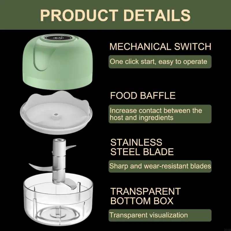 D0AB Điện tỏi chopper 100ml Máy xay tỏi Masher Masher Onion Chopper Trình xử lý thực phẩm