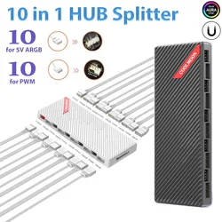 New 10-in-1 Extension Hub Splitter 4Pin CPU Fan PWM Temp Control 5V3Pin ARGB Aura Sync Ultrathin Magnetic Install Sata Interface