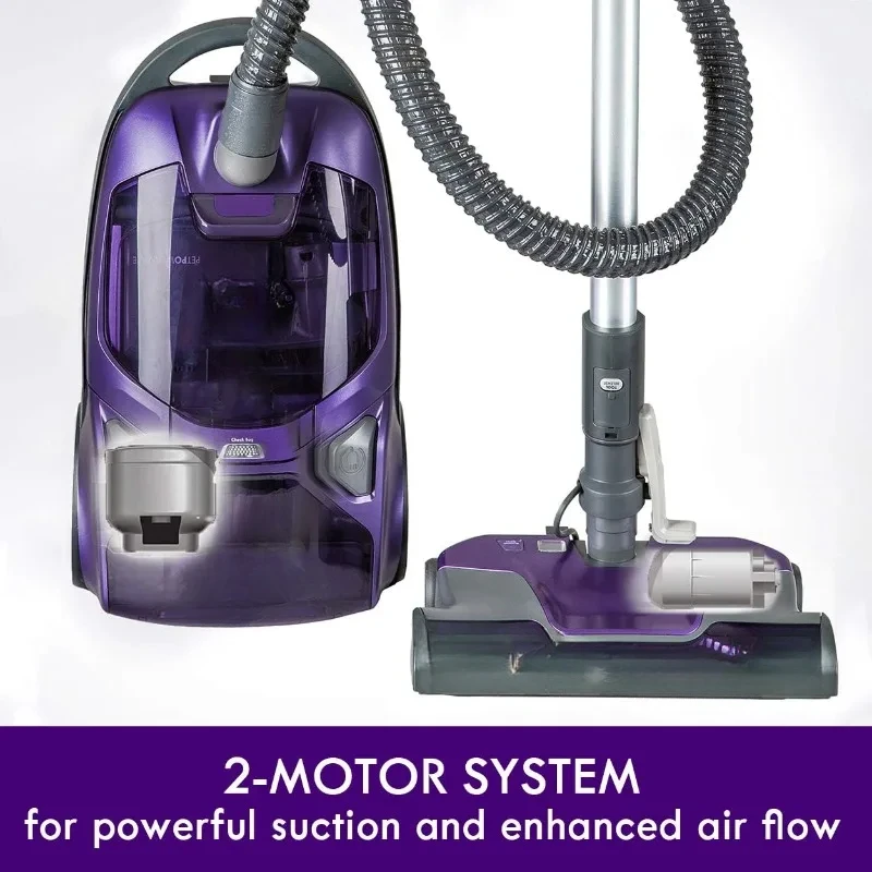 

600 Series Friendly Lightweight Bagged Canister Vacuum with Pet PowerMate, Pop-N-Go Brush, 2 Motors, HEPA Filter, Aluminum