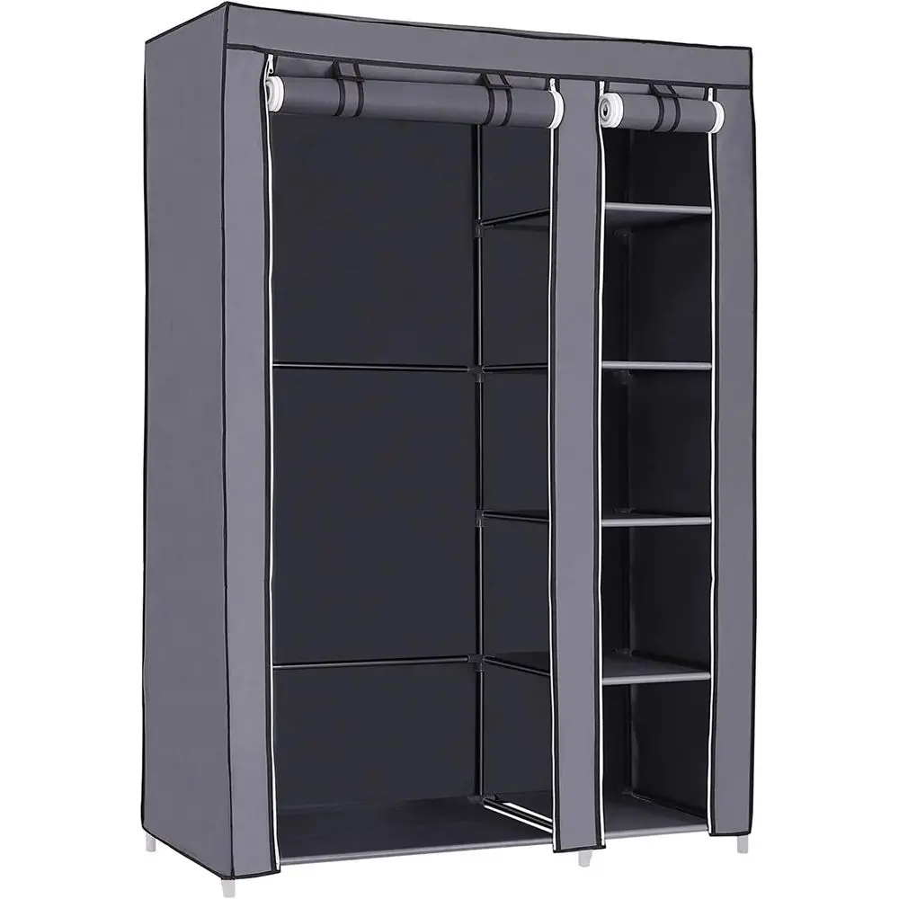

43 Inch Portable Clothes Closet Wardrobe with Non-Woven abric and Hanging Rod Quick and Easy to Assemble Gray ULS007G