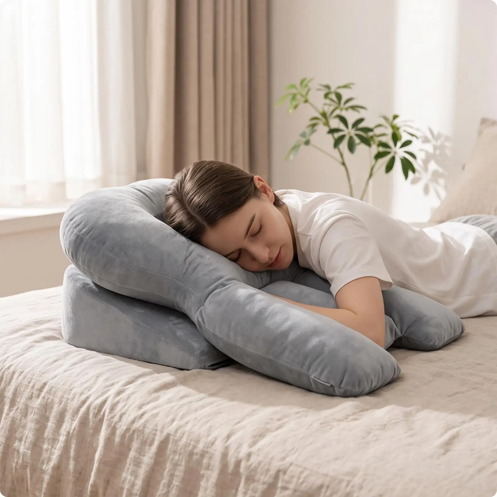 Face Down Side Sleeper Pillow with Arm Hole for Prone Resting Comfortable PP Cotton Fill Travel Nap Support