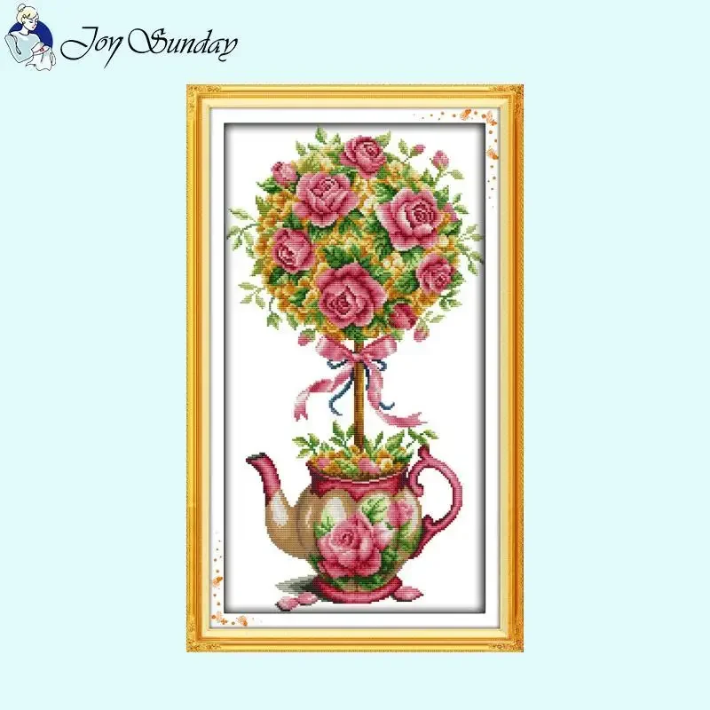Joy Sunday Flower Ball Seria Haft krzyżykowy 11ct 14ct 16ct Białe tkaniny z nadrukiem Haftowanie DIY Kwiatowy wzór Zestawy do szycia