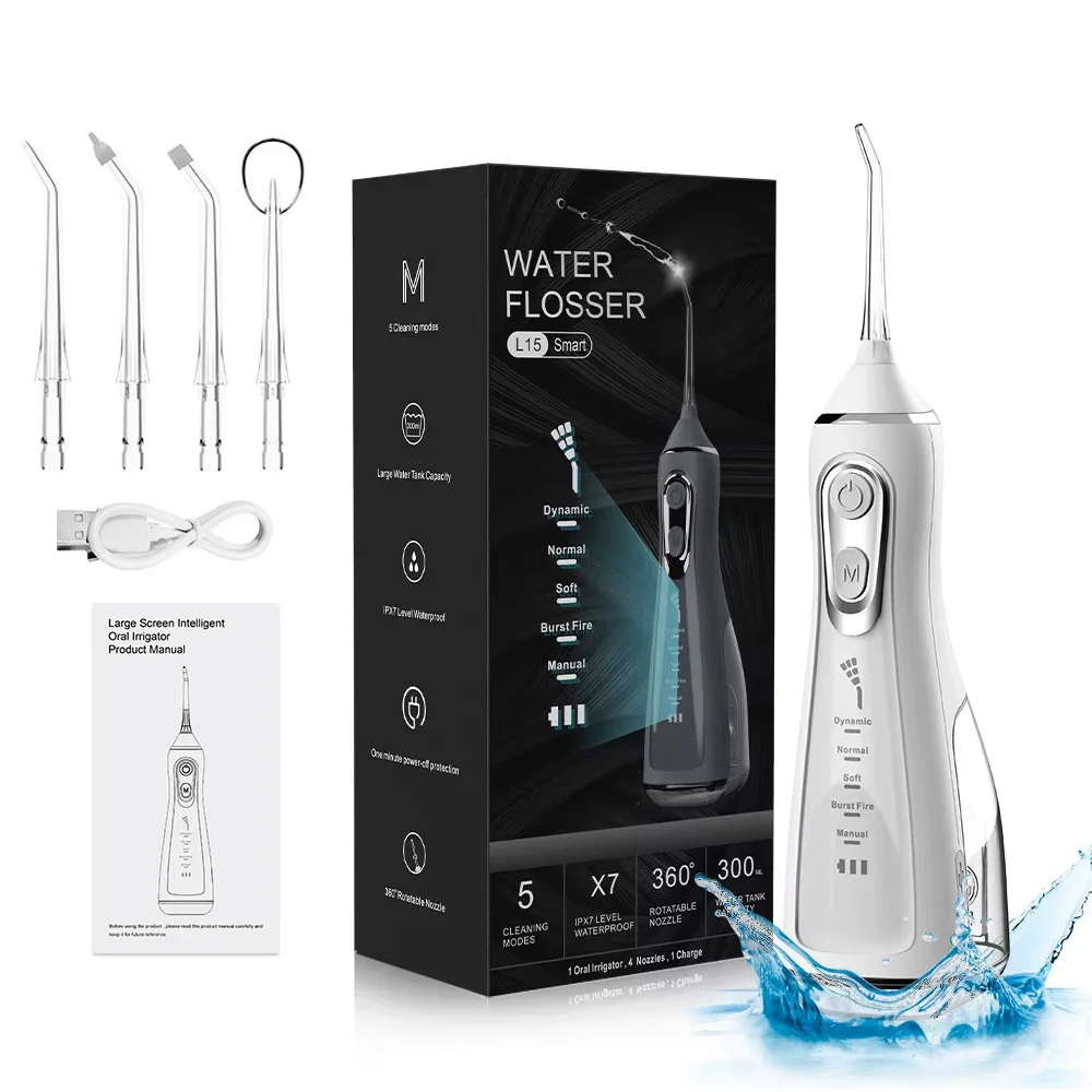 Water Dental Flosser Cordless for Teeth Cleaning,5 Modes Oral Irrigator 300ML Braces Flossers Cleaner Rechargeable Portable IPX7