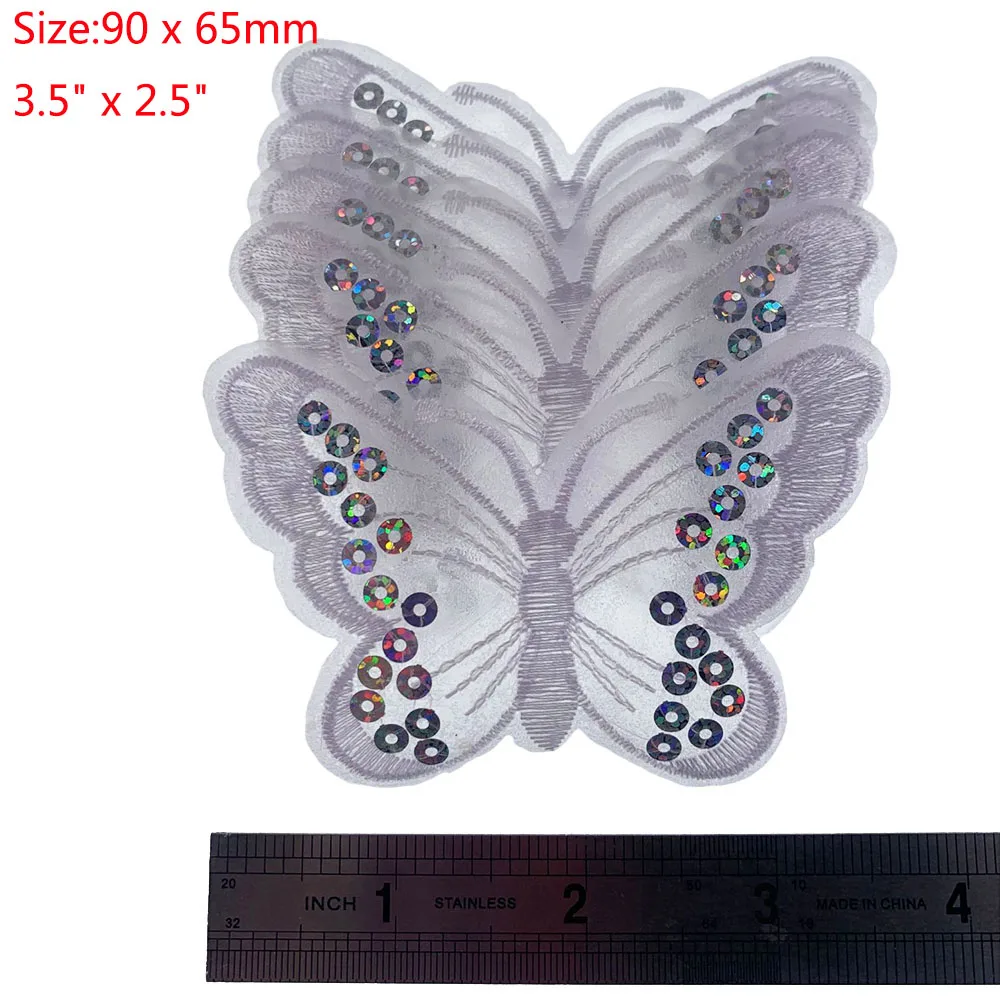 10Pcs Mixing Sequins Patch Embroidered Butterfly Iron On Patches For Clothing Badge Sticker Apparel Accessories 9 x 6.5cm