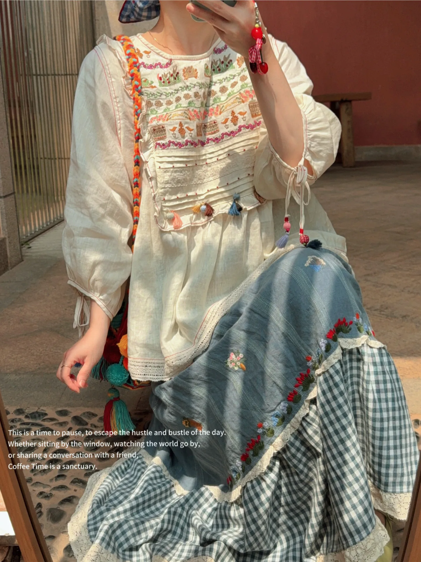

TIYIHAILEY Linen New Blouse Tops For Women Three Quarter Lantern Sleeve Tees Thin Loose Shirt 2026 Embroidery Lace Patchwork