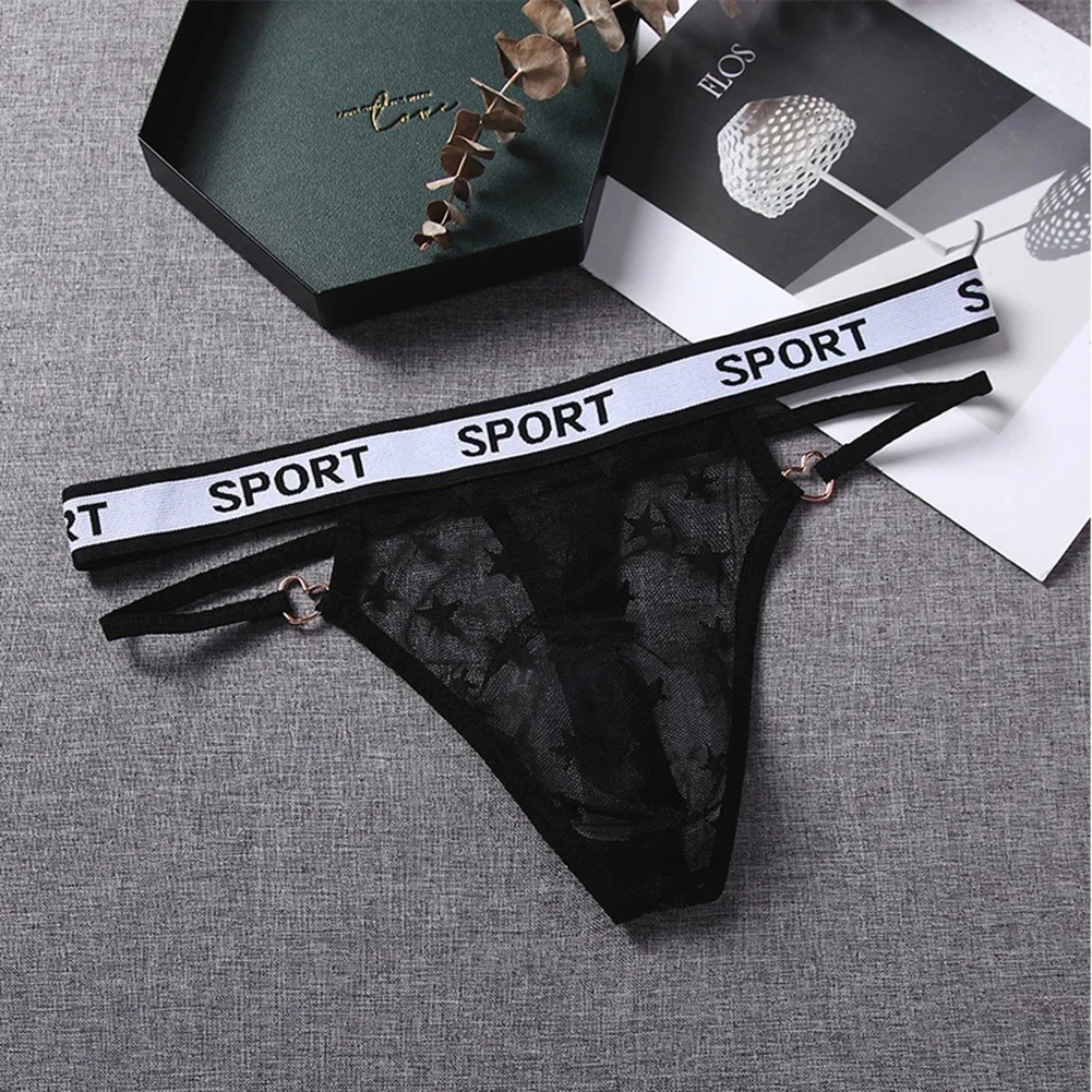กางเกงชั้นในชายแบบจีสตริง โปร่งใส เอวต่ำ แห้งเร็ว แบบซีทรู  ทรงทีแบ็ค  สำหรับเกย์/สาวๆ  มีช่องใส่ของ