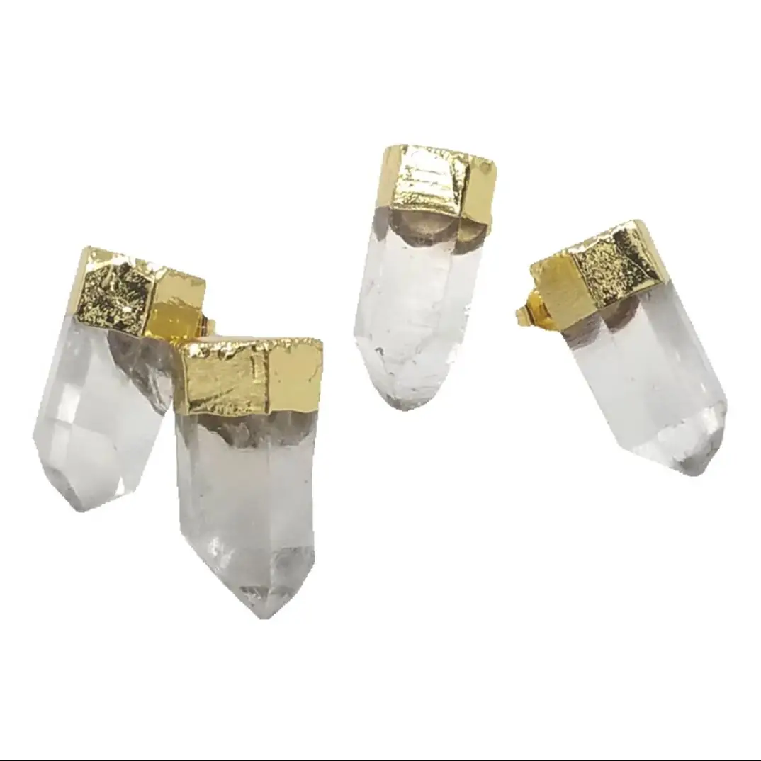 

WT-E640 New Populared Natural Crystal Quartz Spirit Healing Stone Studs Earrings Lady Gold Electroplated Bullet Design