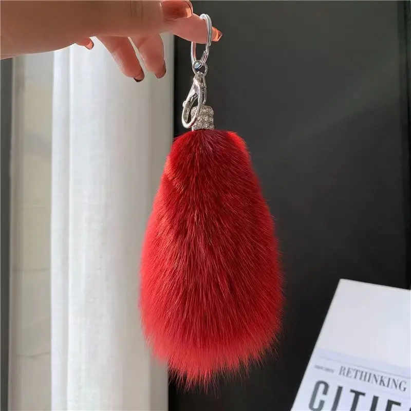 Genuine fur cute fox fur small tail bag pendant personality simple car key chain pendant, mobile phone pendant