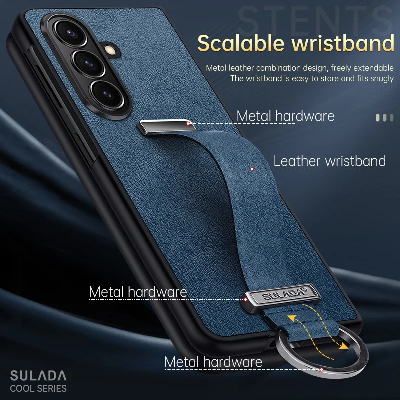 

Business PU Leather Flip Ring Buckle Phone Case For Samsung Galaxy Z Fold 7 Portable Wrist Strap With Shockproof Protect Cover