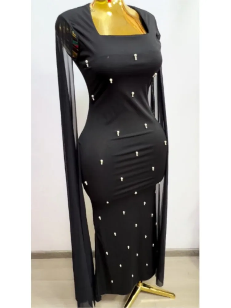 Newest Fashion 2026 Designer Party Slash Neck Vestidos Women's Formal Sleeveless Luxurious Beaded Prom Long Maxi Dress