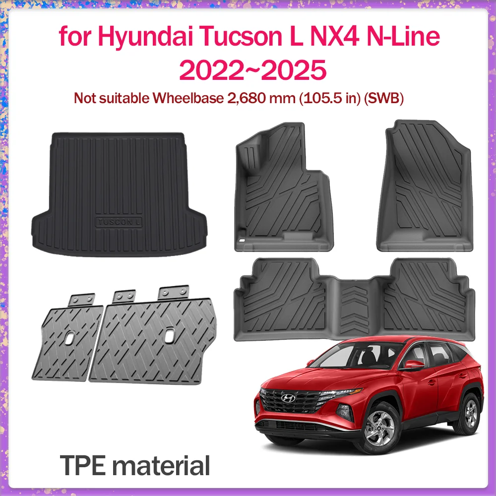 

Car Floor Mat for Hyundai Tucson L NX4 N-Line 2022~2025 TPE Foot Interior Liner Waterproof Trunk Pad Carpet Custom Accessories