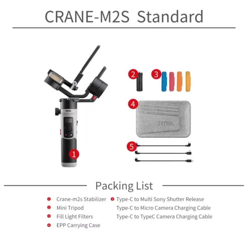 NEW ZHIYUN Crane M2S 3-Axis Gimbals Handheld Stabilizer for SLR Mirrorless Cameras Smartphone iPhone Sumsang Gopro Crane M M2 2.