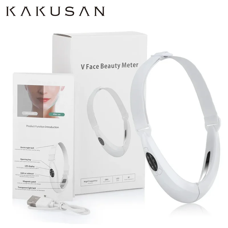 KAKUSAN مخفض الذقن المزدوج EMS شد الوجه Nassager على شكل حرف V رفع حزام أحمر أزرق فاتح الوجه التخسيس مُدلك بالاهتزاز