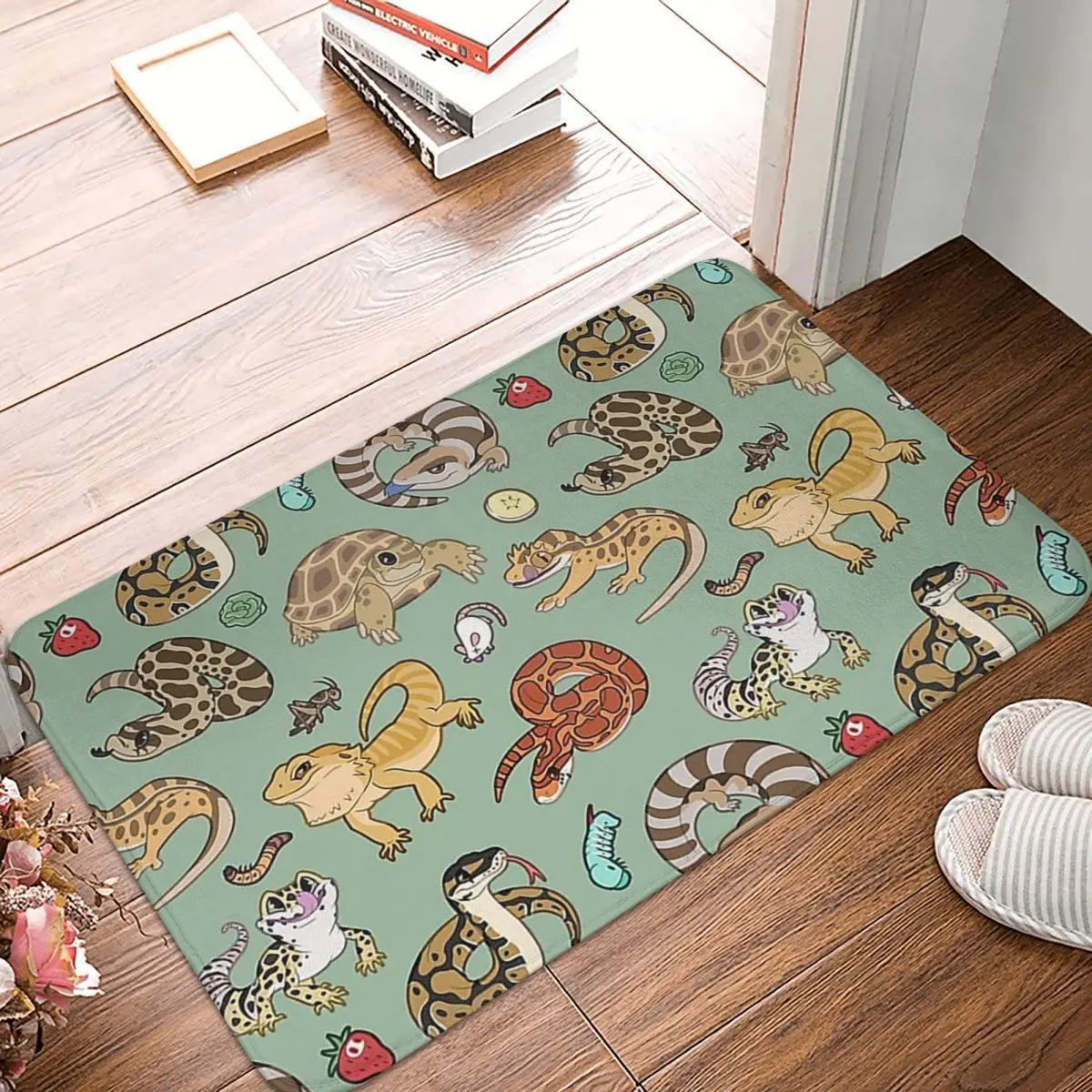 Reptile Pets Pattern - Green Anti-slip Doormat Floor Mat Water oil proof Carpet Rug for Kitchen Home Bedroom Footpad Mats