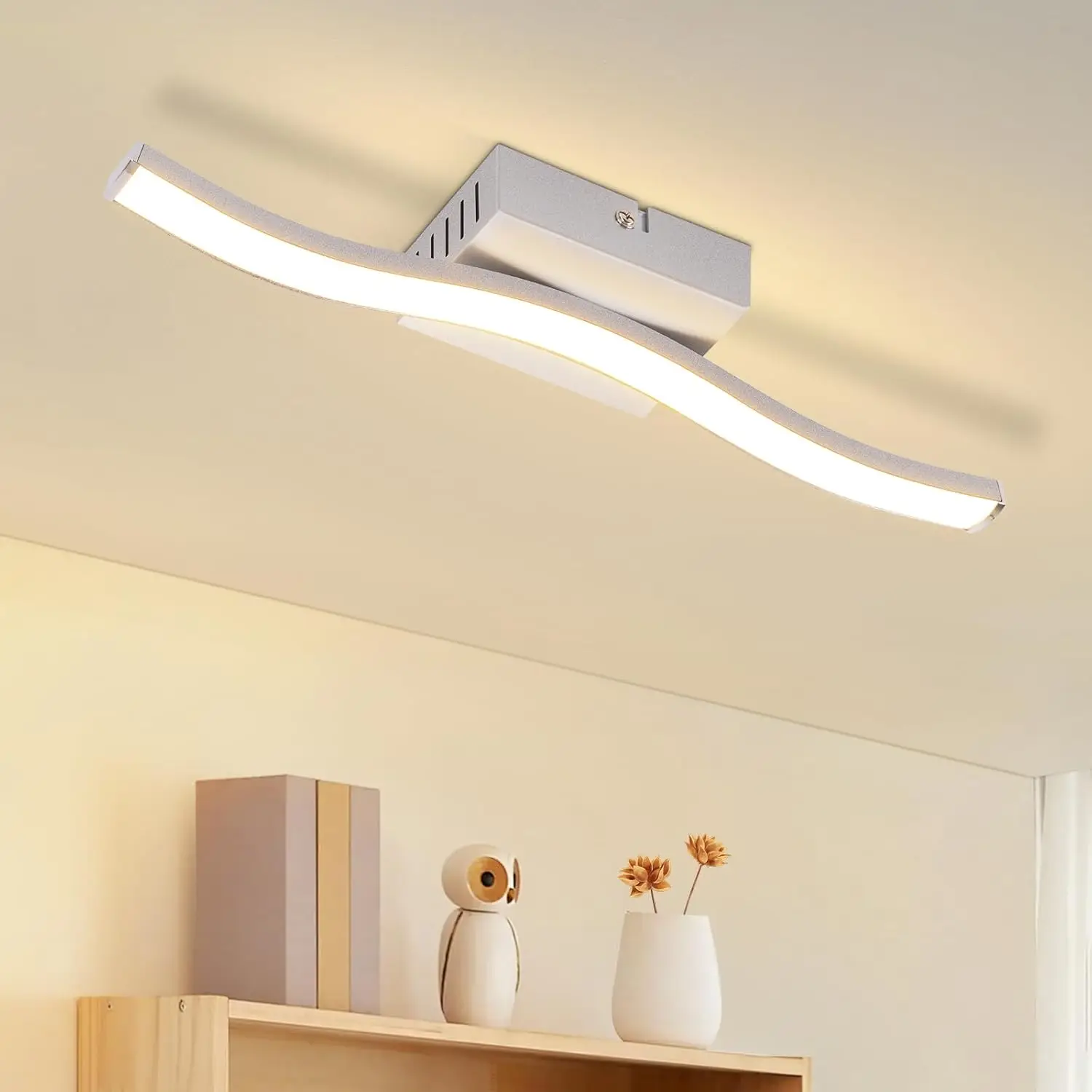 Cliheet 1-Licht-LED-Deckenleuchte in Silber, 6 W, 3000 K, Wellendesign, moderne Unterputzleuchte für Küche, Flur, Schlafzimmer, Wohnzimmer, Büro