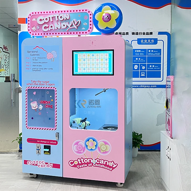2023 Commercial Cotton Candy Floss Machines Robot Arm Sugar Making Trade Fully Automatic Cotton Candy Vending Machine