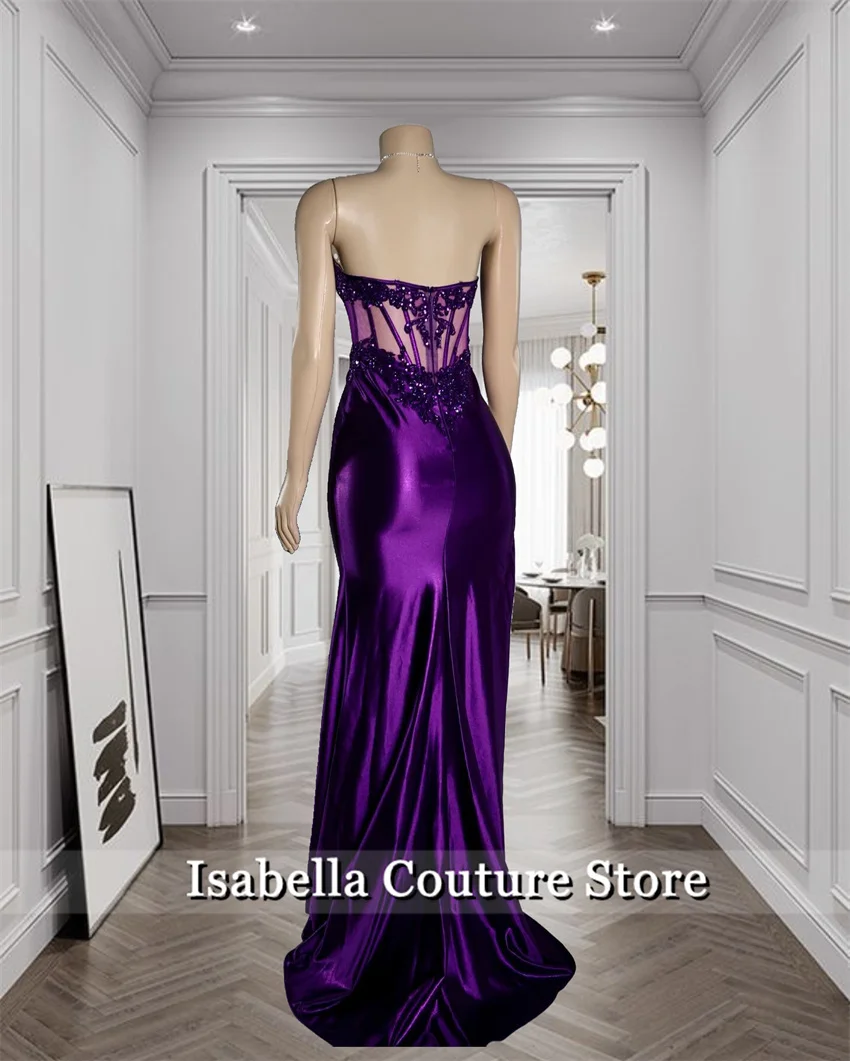 New 2024 Purple Long Prom Mermaid Dress Glitter Corset Gown Beading Applique Evening Dresses Woman Elegant Luxury Wedding Party