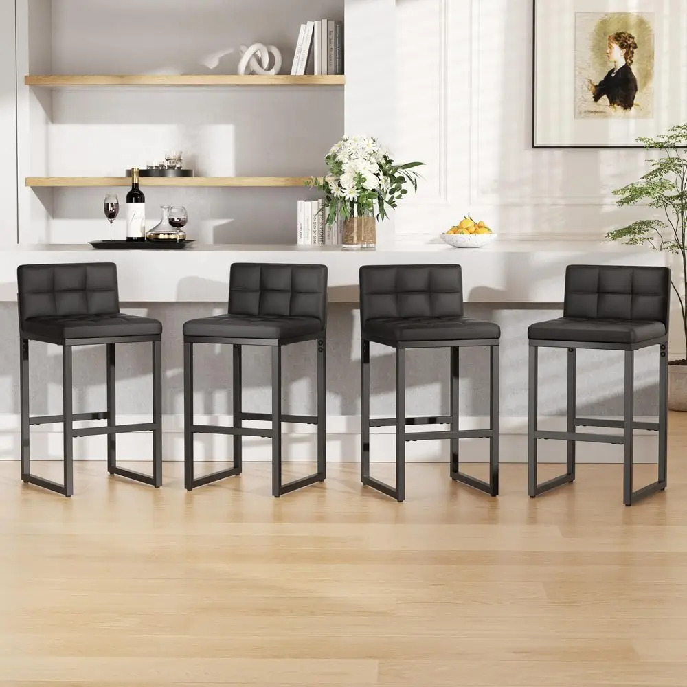 

24 Bar Stools Set of 4, Modern Faux Leather Counter Height Bar Stools with Low Back and Footrest, Sturdy Thickened Metal Leg, U