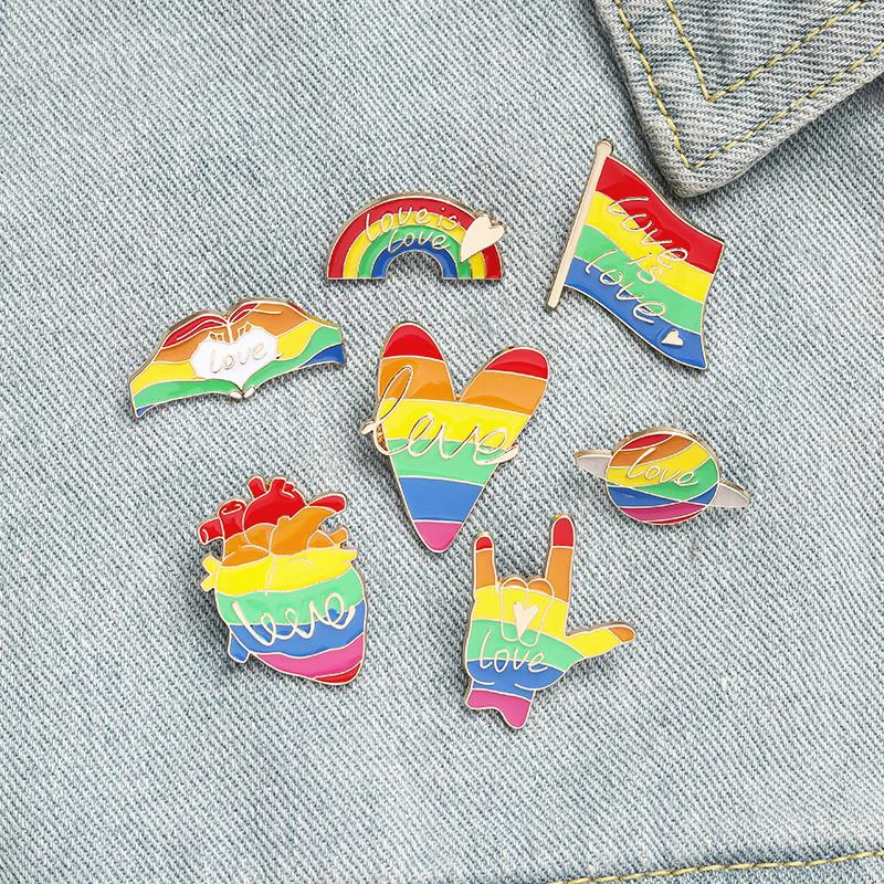 Alfileres de solapa con bandera de Pines para ropa, insignia de amantes, regalo de joyería para amigos, broche de esmalte de arcoíris, amor, GLBT personalizado