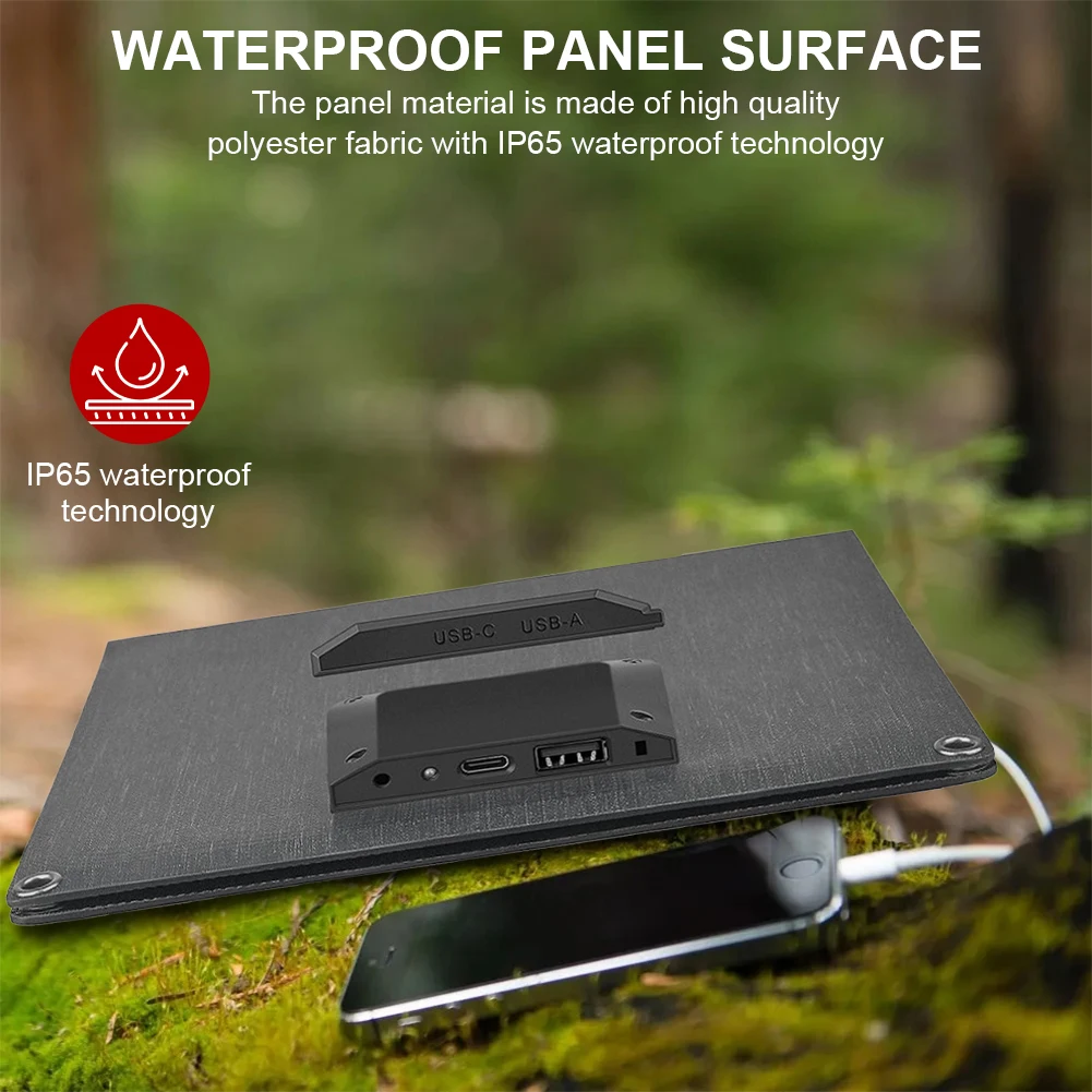 Painel solar portátil de 24w com saídas USB-C USB-A painel solar dobrável painel de carregamento solar para banco de potência do telefone pequeno ventilador