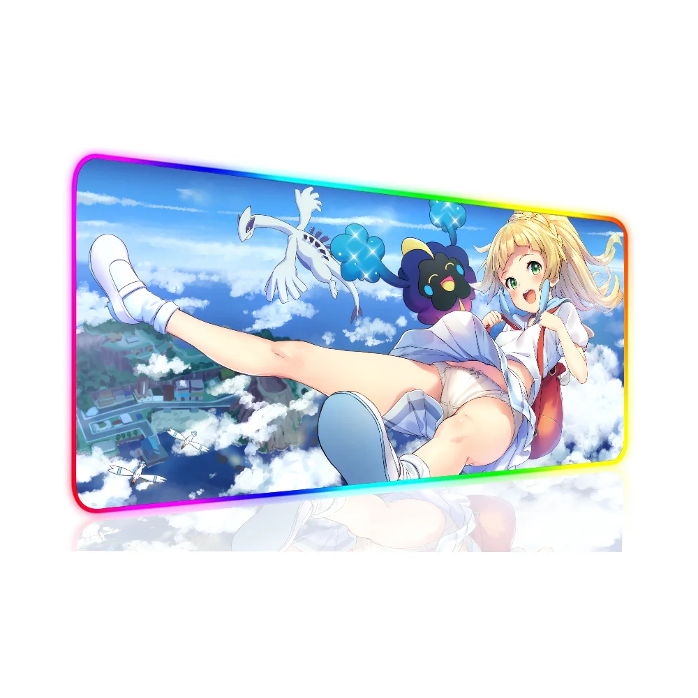 P-Pokemon Lillie Battle Mousepad XXL RGB Gaming Mouse Pads HD Gamer Accessories Large LED