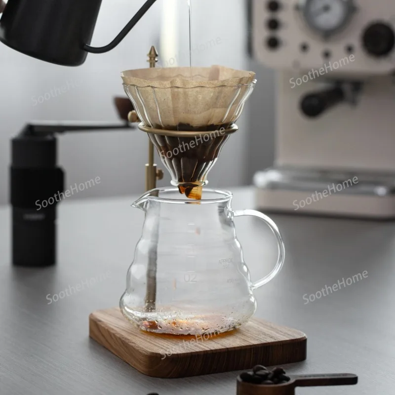 

Solid Wood and Brass Pour-Over Coffee Stand - Retro Adjustable Solid Wood Base coffee maker barista