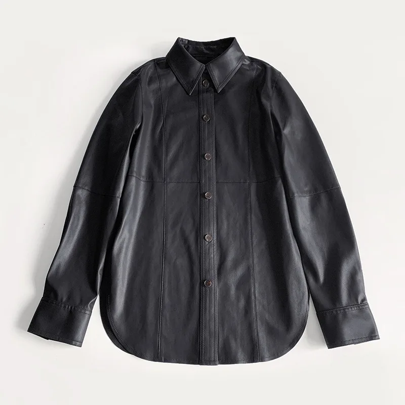 LUXURY-Casual Leather Shirt with Soft Protein Leather Lining and a Bright Velvet Feel, Handsome and New Leather Top