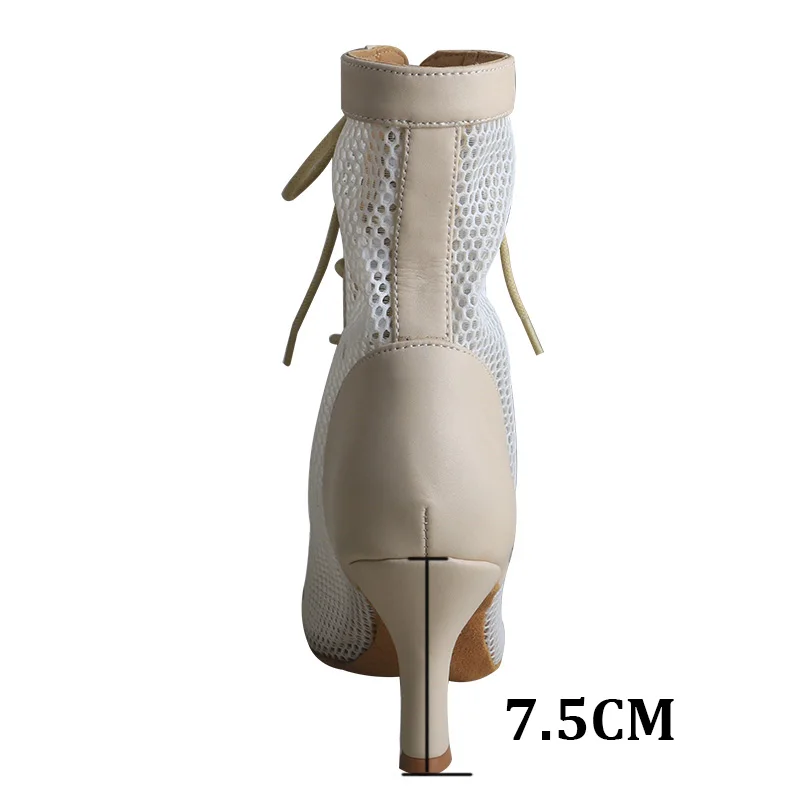 Wedopus レースアップメッシュ中空アウトファッションダンスシューズスリムハイヒールジャズダンスシューズスタイル社交ダンスシューズラテンダンスチャチャ