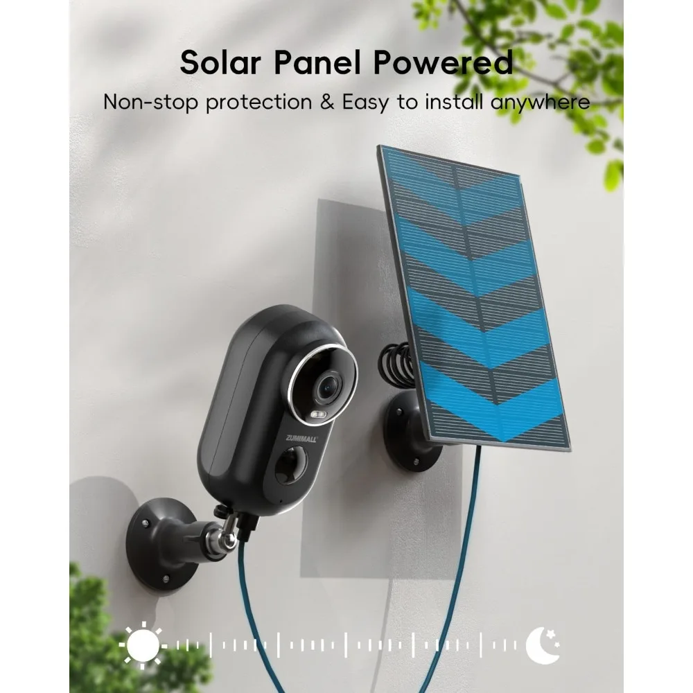 zonne-beveiligingscamera's draadloos buiten, 2 verpakkingen, zonnecamera buiten draadloos, 2,4 g wifi-batterijcamera, 3mp kleurennachtzicht