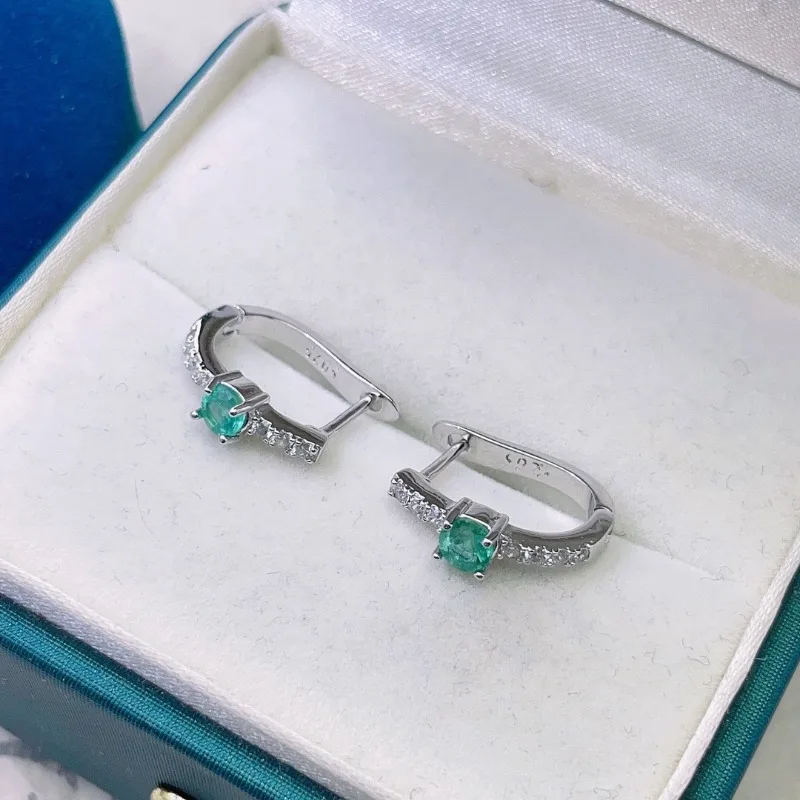 YULEM Natural Colombian Emerald Gemstone 3mm Earrings Real 925 Silver Earrings Fine Charm Jewelry for Women