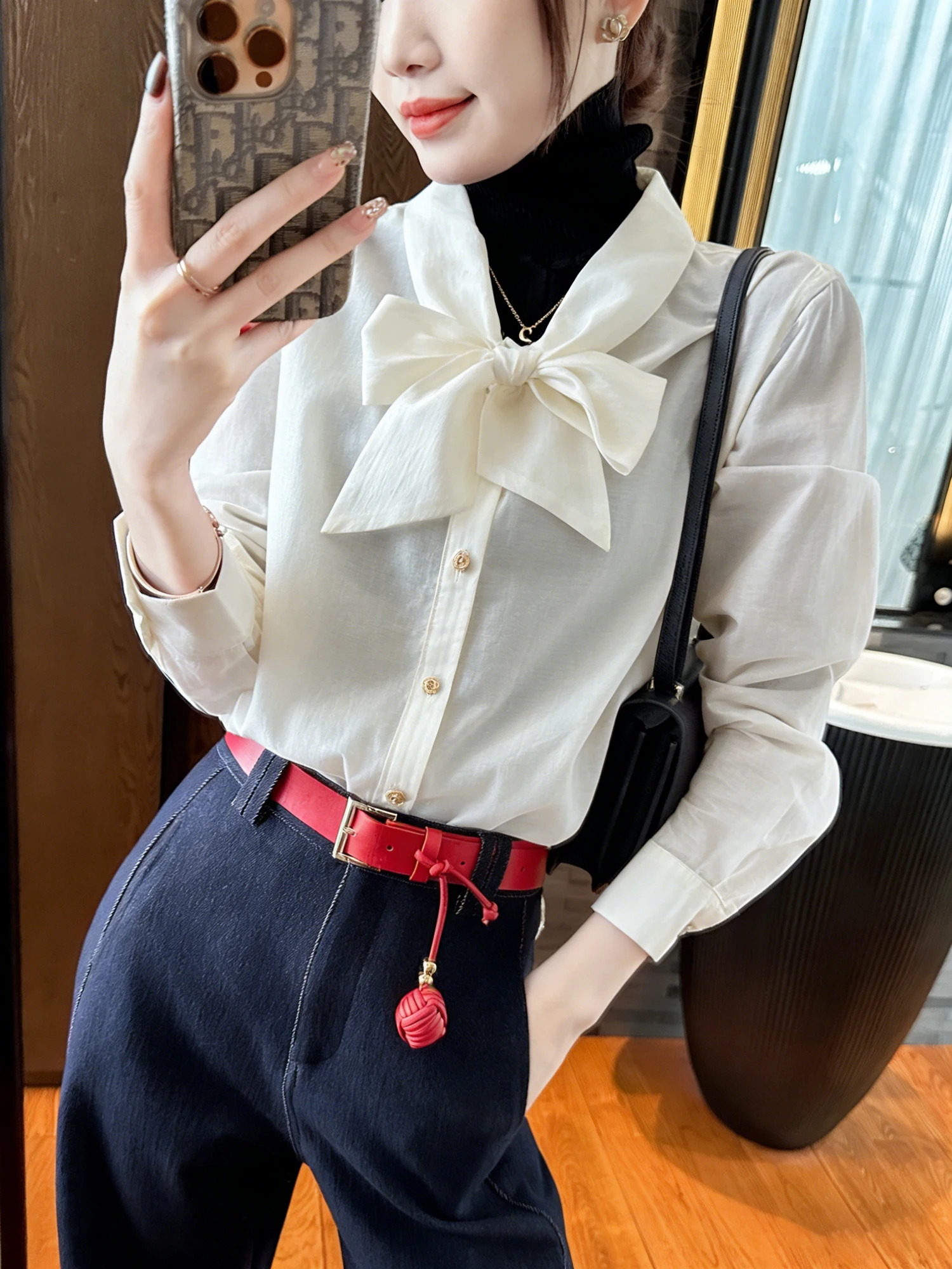 

Легкая женская рубашка с бантом You See Autumn "T Rich Girl" для делового повседневного стиля, приталенная, с длинным рукавом, дышащая