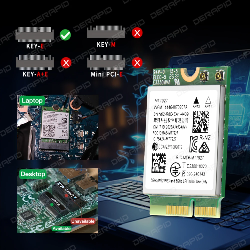 

Трехдиапазонный Wi-Fi 7 2.4G/5G/6G MT7927 Wi-Fi 7 8774M сетевой адаптер с поддержкой Bluetooth 5.4, гигабитный, быстрее, чем AX210