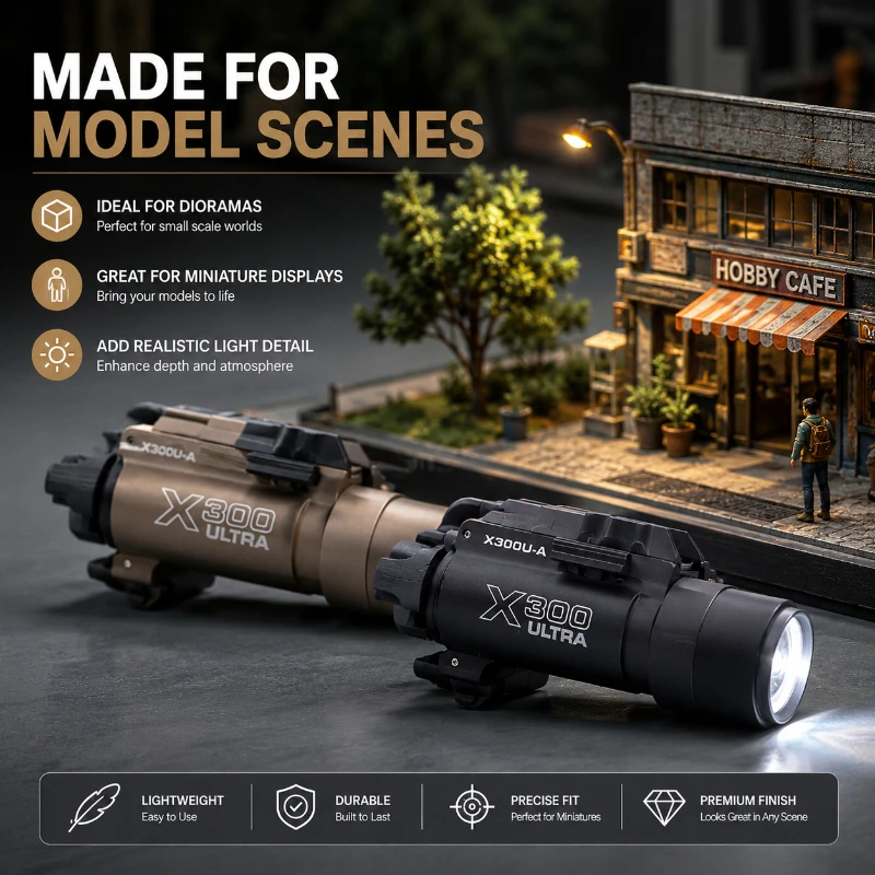 Delicate Alloy Hand‑held Flashlight High Brightness Accessory for Hobby Model Scene Arrangement