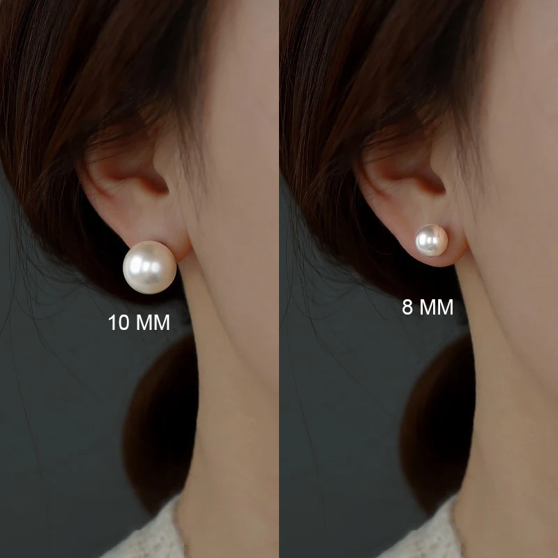 JWER S925 Silver Needle Simple Exquisite White Pearl Stud Earrings For Women Girls Minimalist Ear Jewelry Gifts Size 3/6/8/10mm