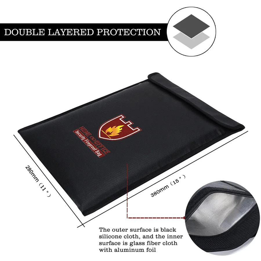 Fireproof and Waterproof Document Bag, Fire Resistant Safe Storage Pouch for A4 File Cash Passport Jewelry Valuables Protection