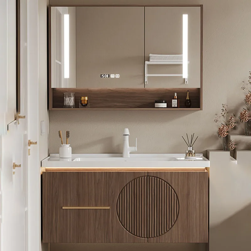 Minimalist Modern Intelligent Bathroom Cabinet Combination Painted Solid Wood Bathroom Washbasin Cabinet Toilet Furniture YX50BC