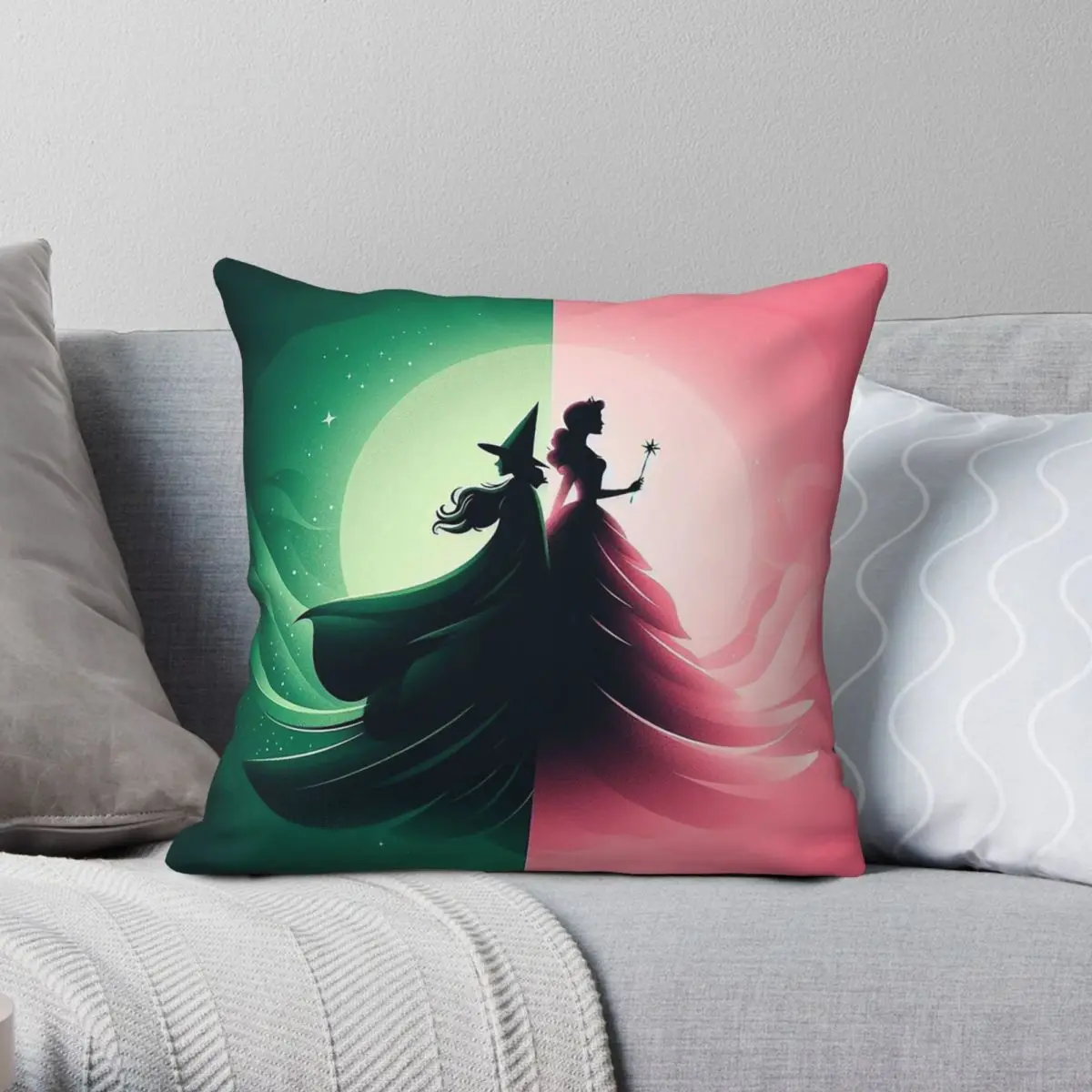 

Elphaba Glinda Wicked Defying Gravity Square Pillowcase Polyester Linen Velvet Printed Zip Decor Pillow Case Sofa Seater Cover