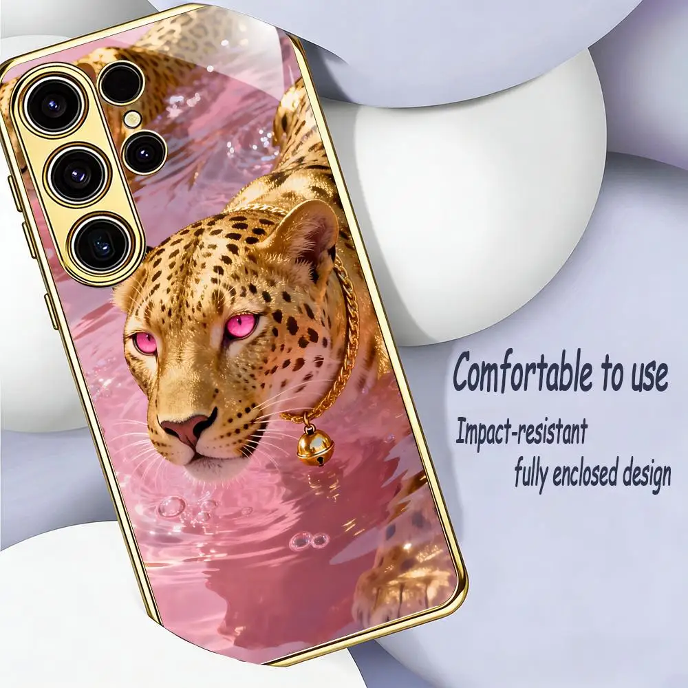 Fashion g-Golden Leopard Phone Case For Samsung S26 S25 S24 S23 S22 S21 Plus Ultra FE Edge Electroplated glass
