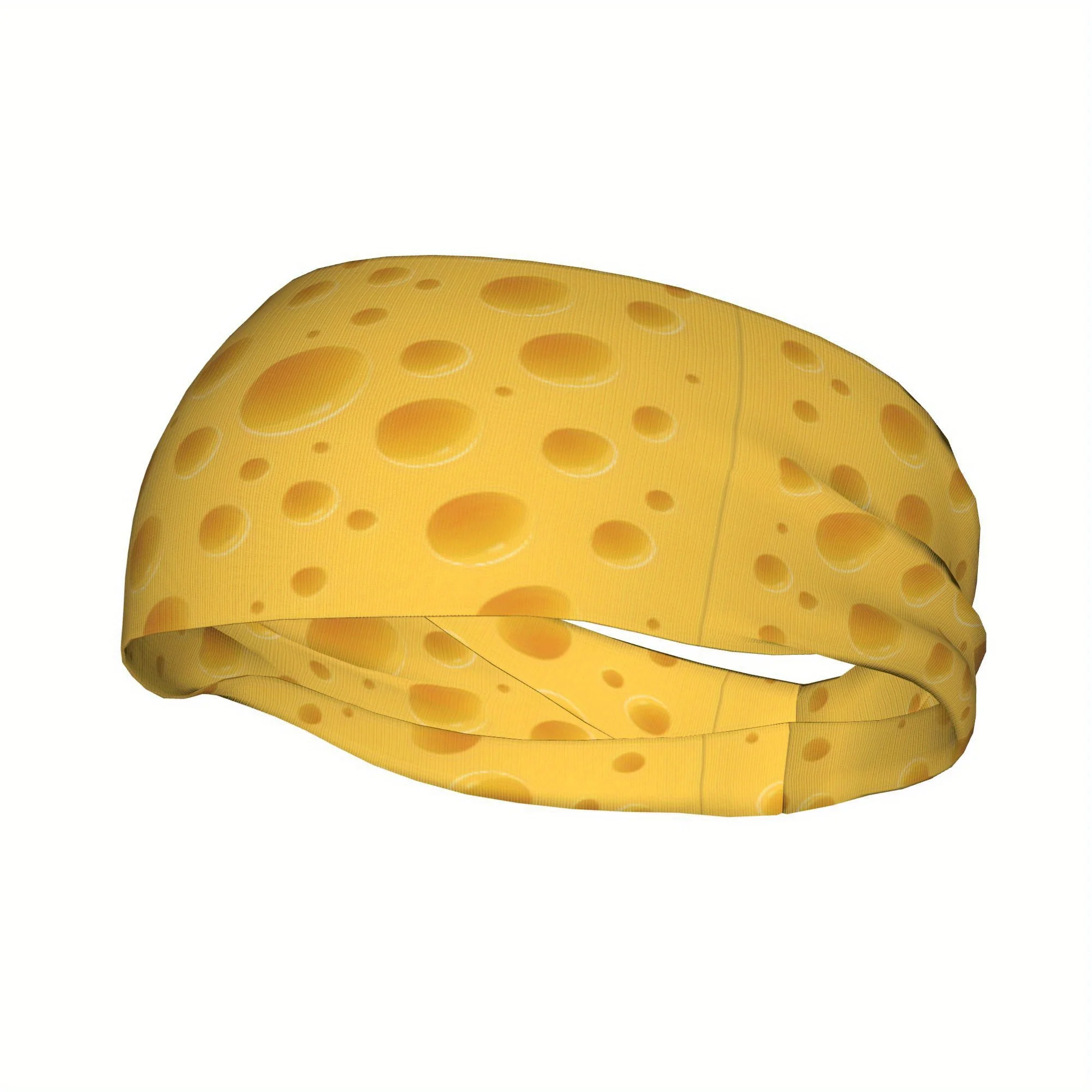 Cute Cheese Texture Print Headband Sweat Absorbent Sports Hairband for Yoga Running Daily Wear Elastic Non-slip Food Lover