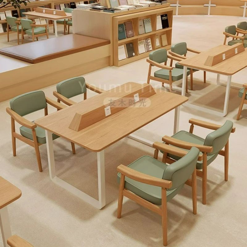 

LTT study room table and chair combination leisure bookstore library negotiation area reception solid wood chair